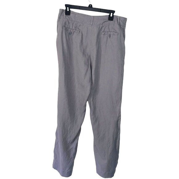 Tahari Linen Trousers Womens Size 12 Wide Leg Two Button Four Pocket Dove Gray - Picture 2 of 12